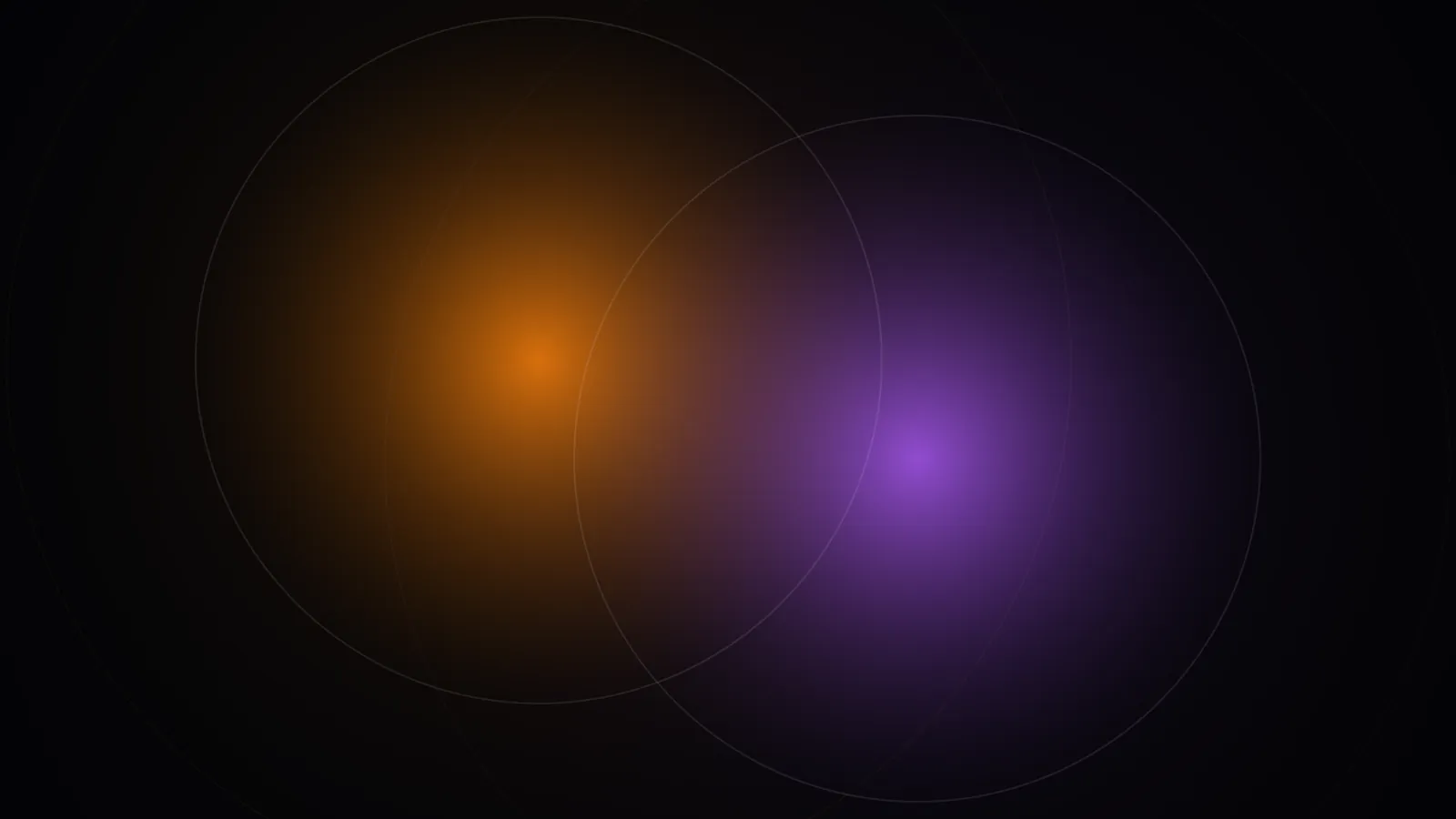 Two soft fields of light, one orange and one violet, overlapping on a near-black background